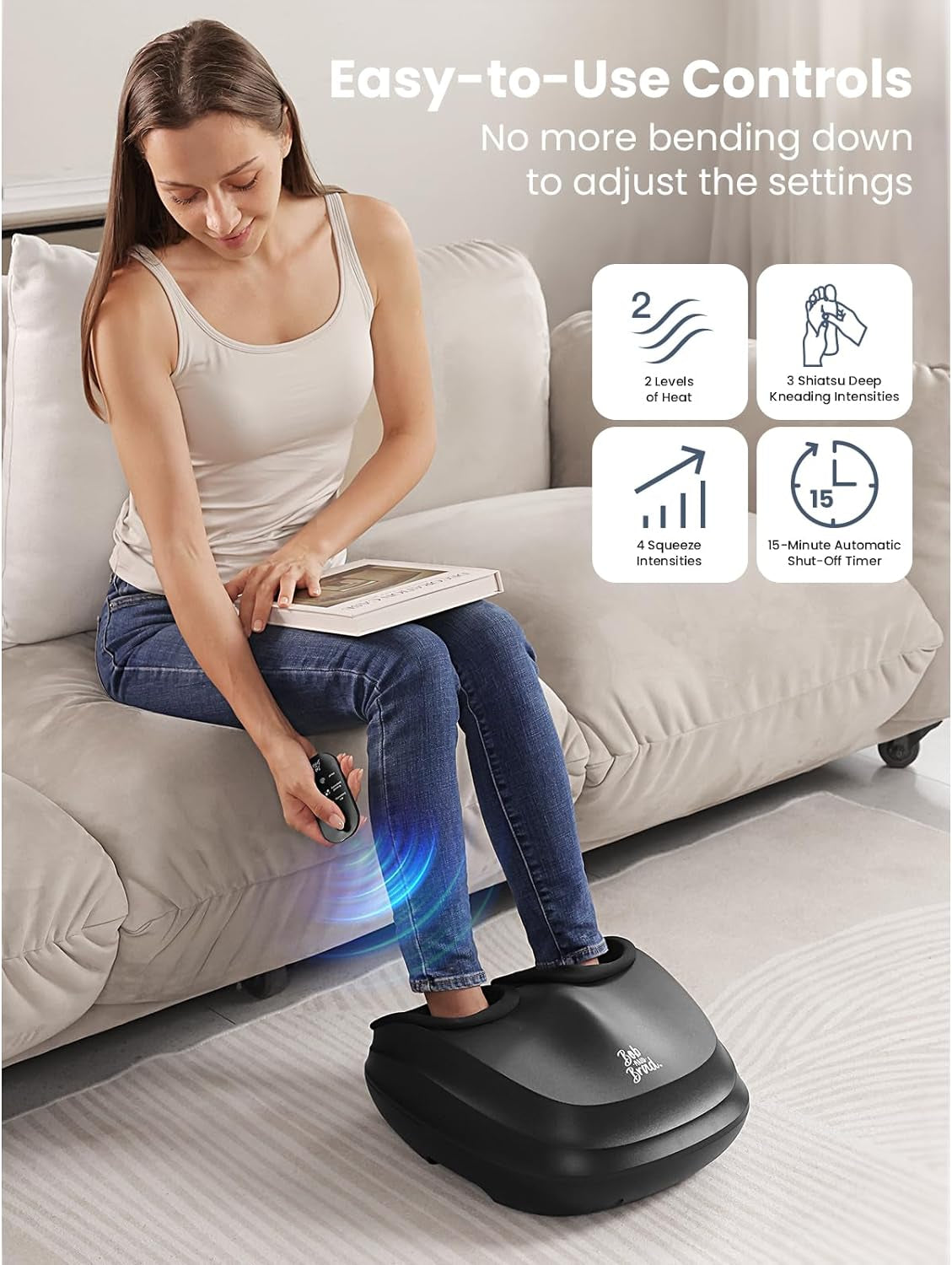 BOB and BRAD Foot Massager with Heat and Remote, Christmas Gifts for Women Men, FSA HSA Eligible, Shiatsu Deep Kneading Electric Feet Massager Machine for Plantar Fasciitis, Men Size 12