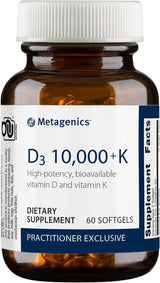 Metagenics D3 10,000 + K - for Immune Support, Bone Health & Heart Health* - Vitamin D with MK-7 (Vitamin K2) - Non-Gmo - Gluten-Free - 60 Softgels - Supply Center USA