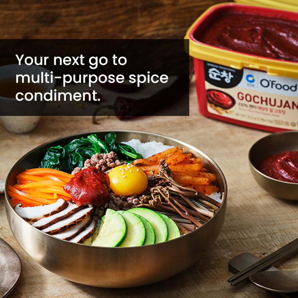 Chung Jung One O'Food Medium Gochujang 1.1Lb, Korean Red Chili Pepper Paste, Spicy, Sweet and Savory Sauce, Traditional Fermented Condiment, 100% Brown Rice, No Corn Syrup