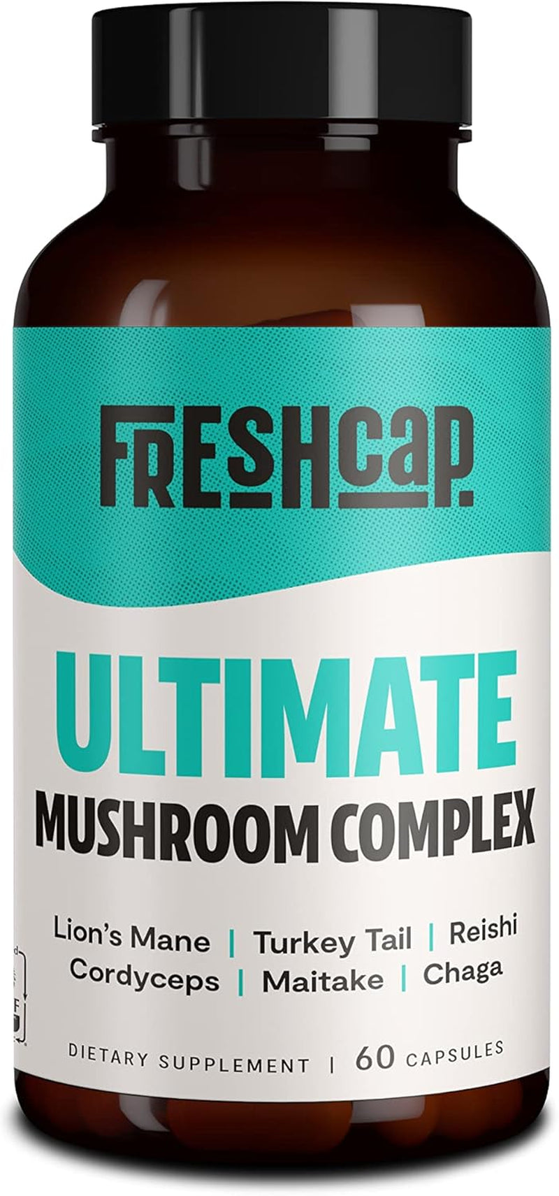 Freshcap Ultimate Mushroom Complex - Ayurveda Lions Mane, Reishi, Cordyceps, Chaga, Turkey Tail, Maitake - Immune Support & Nootropic Supplements for Immunity, Energy, Memory & Focus (120 Capsules)