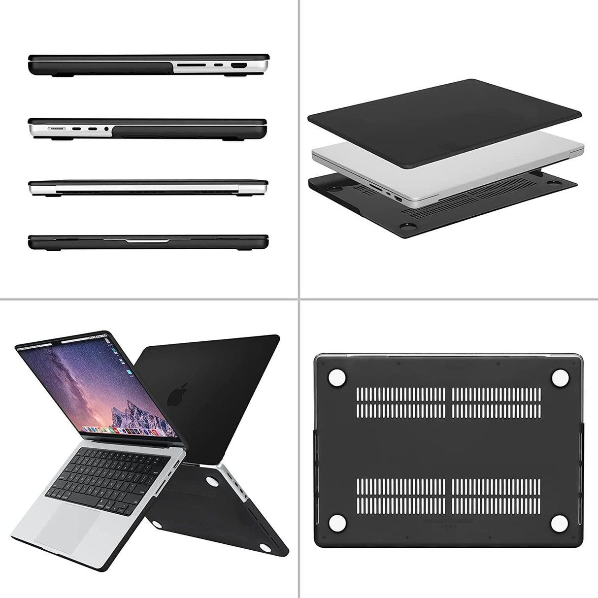 MOSISO Compatible with Macbook Pro 14 Inch Case 2024 2023 2022 2021 M4 M3 M2 M1 Pro Max A3112 A3185 A3401 A2918 A2992 A2779 A2442, Plastic Hard Shell&Keyboard Cover&Screen Film&Pouch, Black