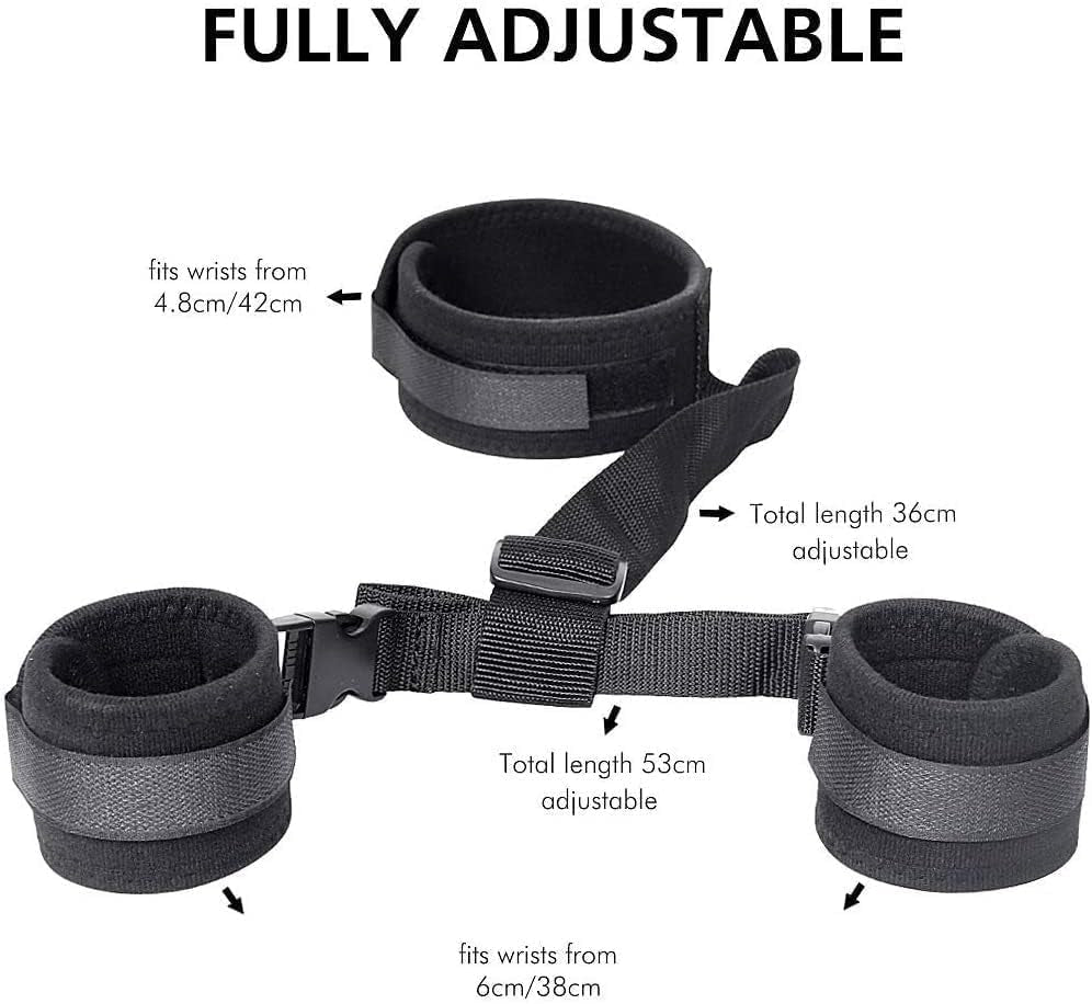 BDSM Neck to Wrist Restraints Bondage Set - behind Back Handcuffs Collar with Blindfold Adjustable Bondage Set Bed SM Games Play Sex Toys for Couples