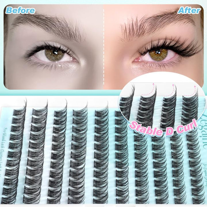 Self Adhesive Lashes Clusters Kit Natural Self Adhesive Cluster Eyelash Extensions Kit Reusable Wispy Cluster Lashes No Glue Needed Fluffy D Curl Individual Lashes Kit with Tweezers 10-16MM by Zegaine