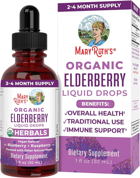 Maryruth Organics Elderberry Syrup | USDA Organic Elderberry | Sugar Free Adults & Kids Immune Support Supplement for Ages 1+ | Clean Label Project Verified®, Vegan, Non-Gmo, Gluten Free | 1 Fl Oz - Supply Center USA