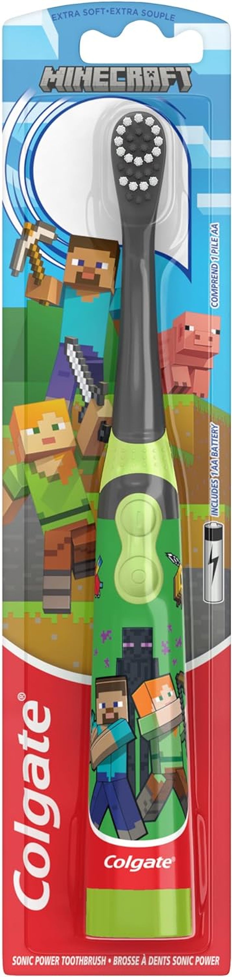 Colgate Kids Battery Powered Toothbrush, Kids Battery Toothbrush with Included AA Battery, Extra Soft Bristles, Flat-Laying Handle to Prevent Rolling, Bluey Toothbrush, 1 Pack