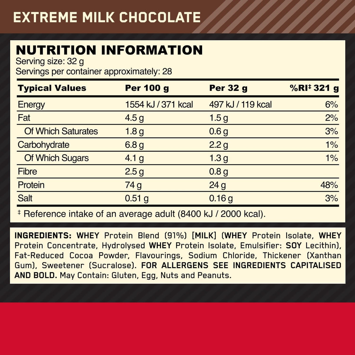 Optimum Nutrition Gold Standard 100% Whey Protein Powder, Extreme Milk Chocolate, 2 Pound (Pack of 1) (Packaging May Vary)