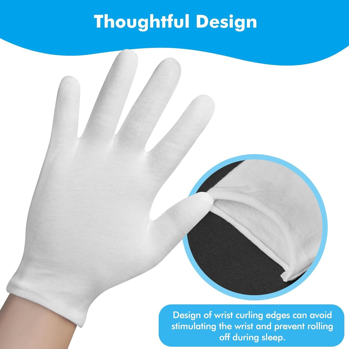 Cotton Gloves for Dry Hands Sleeping, 4 Pairs Moisturizing Gloves Overnight, White Cotton Gloves for Men and Women, Eczema Gloves, White Gloves Costume for Christmas Weddings Serving Inspection