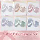 Born Pretty Cat Magnetic Eye Gel Nail Polish, Holographic Glitter Milky Jelly Cat Magnetic Gel Blue Green Purple Pink Nude Silver Nail Art Gel Manicure Salon DIY Gifts 7ML 6PCS