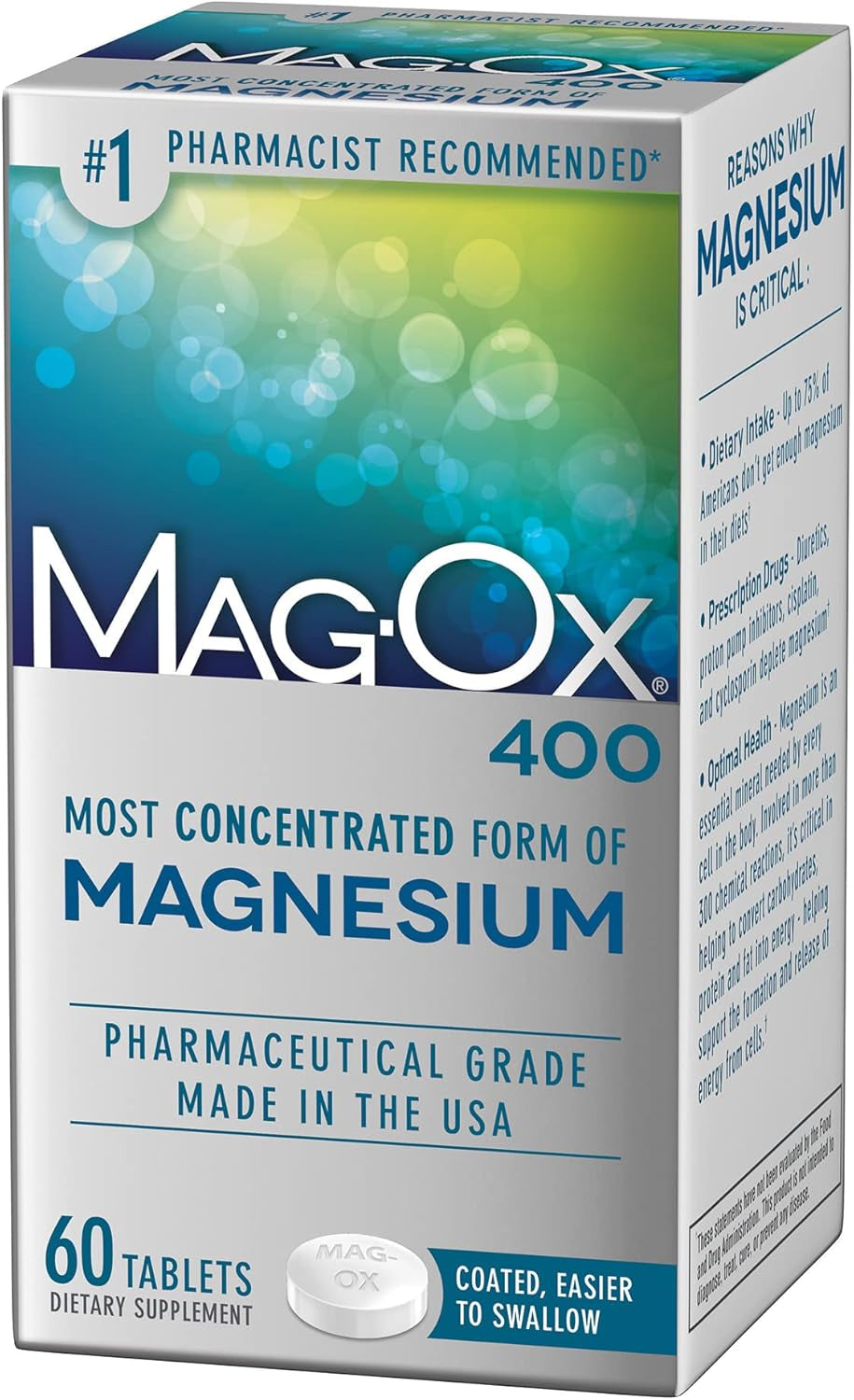 Mag-Ox 400 Magnesium Supplement, Pharmaceutical Grade Magnesium Oxide, Most Concentrated Form of Magnesium, 483Mg, 240 Tablets (2 Packs of 120 Tablets)