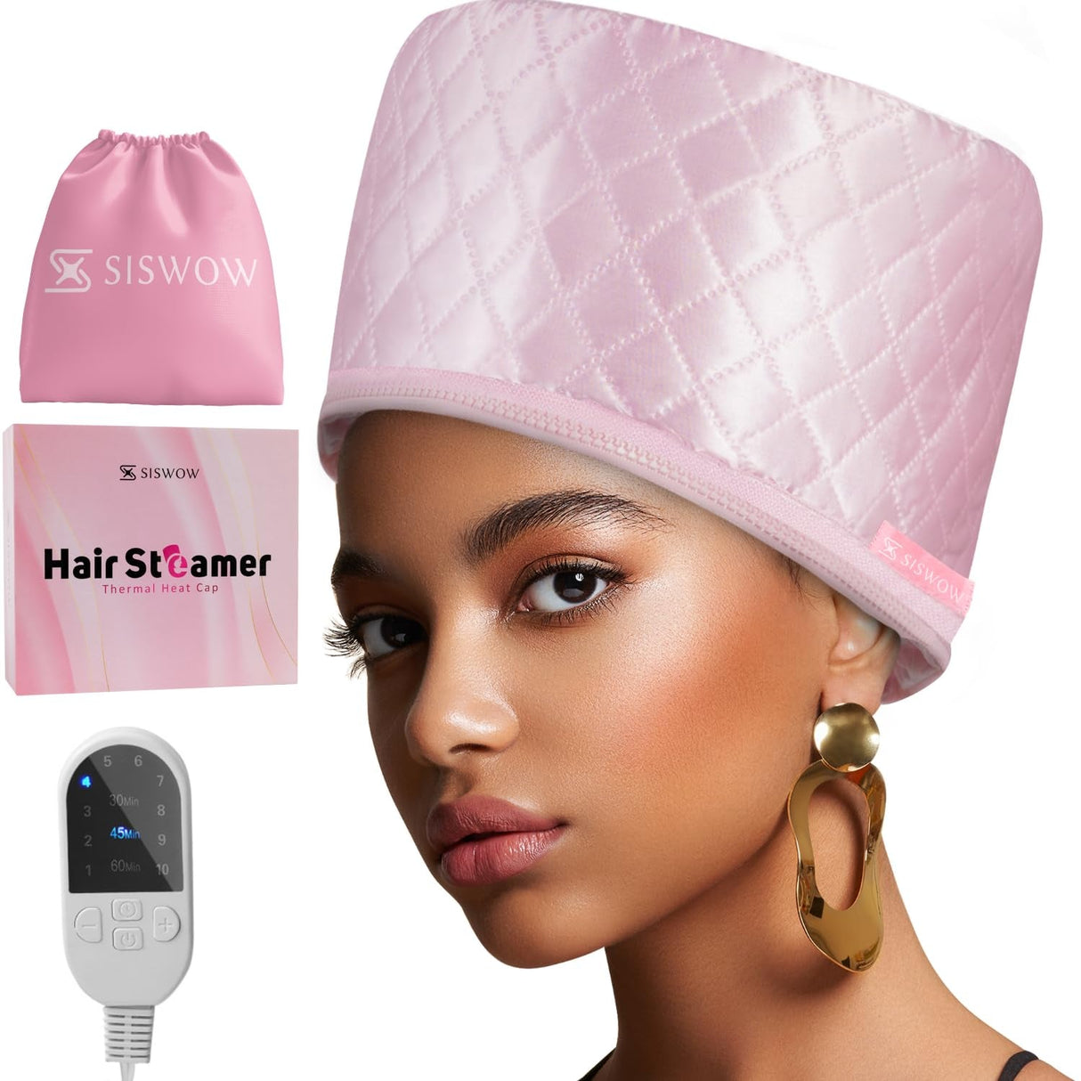 Hair Steamer for Natural Hair Home Use W/10-Level Heats up Quickly, Heat Cap for Deep Conditioning - Thermal Heat Cap for Black Hair, Great for Deep Conditioner (Black)
