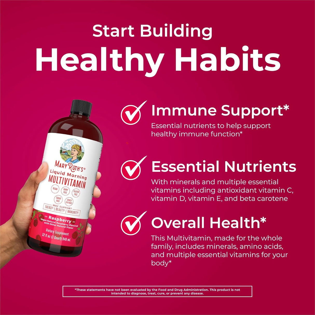 Maryruth Organics Multivitamin for Women Men & Kids | Vegan, Sugar Free | Womens Multivitamin & Multimineral | Beauty & Energy Women'S Multivitamin | Non-Gmo | 32 Fl Oz