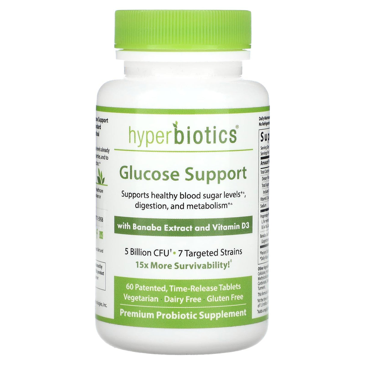 Hyperbiotics, Glucose Support, with Banaba Extract and Vitamin D3, 5 Billion CFU, 60 Patented, Time-Release Tablets - Supply Center USA