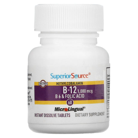 Superior Source, Methylcobalamin B-12, B-6 & Folic, 60 MicroLingual Instant Dissolve Tablets - Supply Center USA