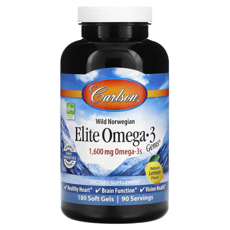 Carlson, Wild Norwegian, Elite Omega-3 Gems, Natural Lemon, 800 mg, 120 Soft Gels - Supply Center USA