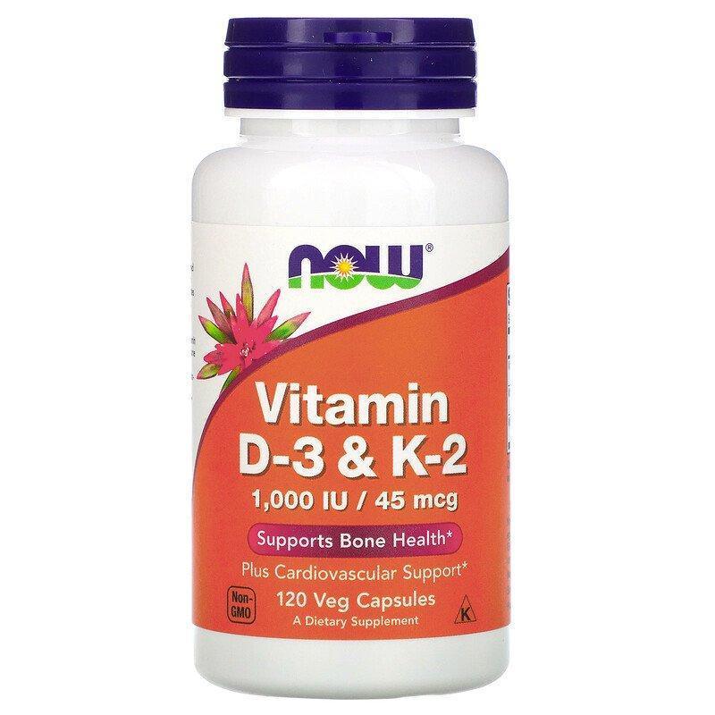 Now Foods, Vitamin D-3 & K-2, 45mcg (1,000 IU), 120 Veg Capsules - Supply Center USA