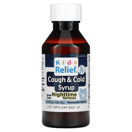 Homeolab USA, Kids Relief, Cough & Cold Syrup, Nighttime Formula, For Kids 0-12 Yrs, 3.4 fl oz (100 ml) - Supply Center USA