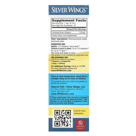 Natural Path Silver Wings, Colloidal Silver, 250 ppm, 2 fl oz (60 ml) - Supply Center USA