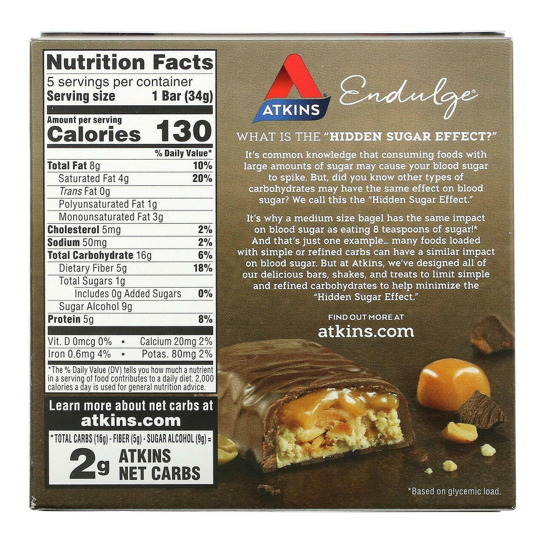 Atkins, Endulge, Caramel Nut Chew Bar, 5 Bars, 1.2 oz (34 g) Each - HealthCentralUSA