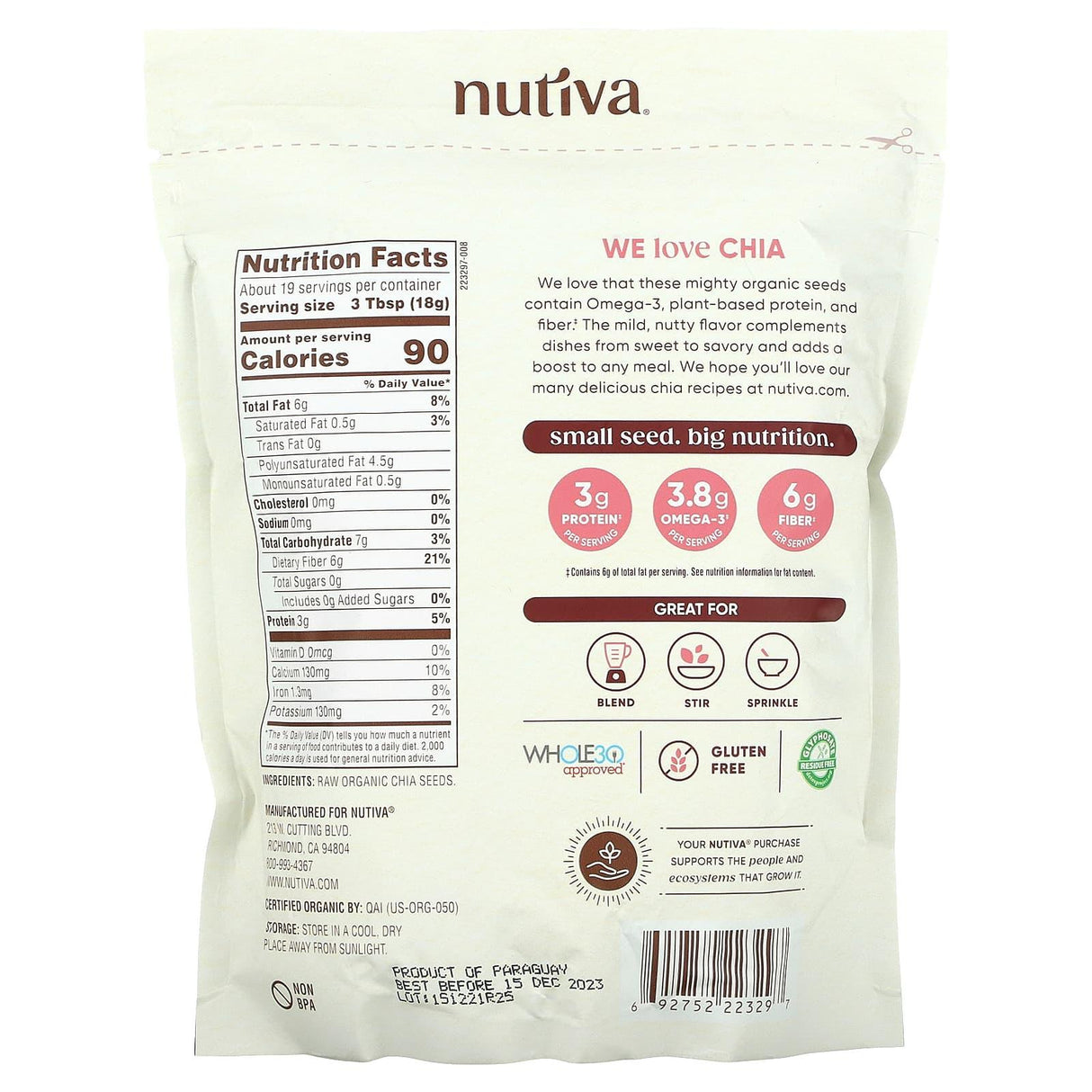 Nutiva, Organic Ground Chia Seeds, 12 oz (340 g) - Supply Center USA