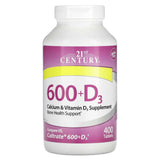 21st Century, 600+D3, Calcium & Vitamin D3 Supplement, 400 Tablets - Supply Center USA