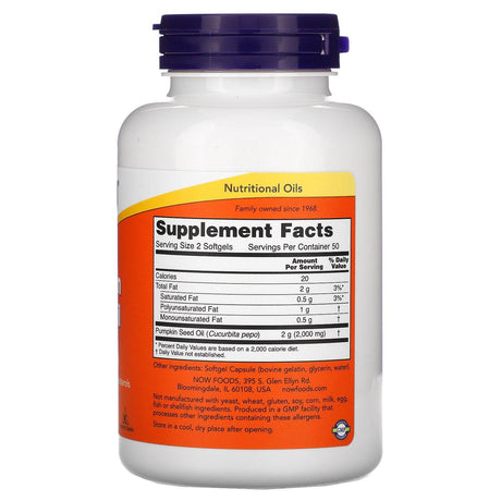 Now Foods, Pumpkin Seed Oil, 1000 mg, 100 Softgels - Supply Center USA