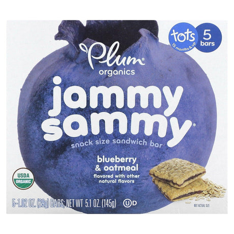 Plum Organics, Jammy Sammy, Snack Size Sandwich Bar, 15 Months & Up, Blueberry & Oatmeal, 5 Bars, 1.02 oz (29 g) Each - Supply Center USA