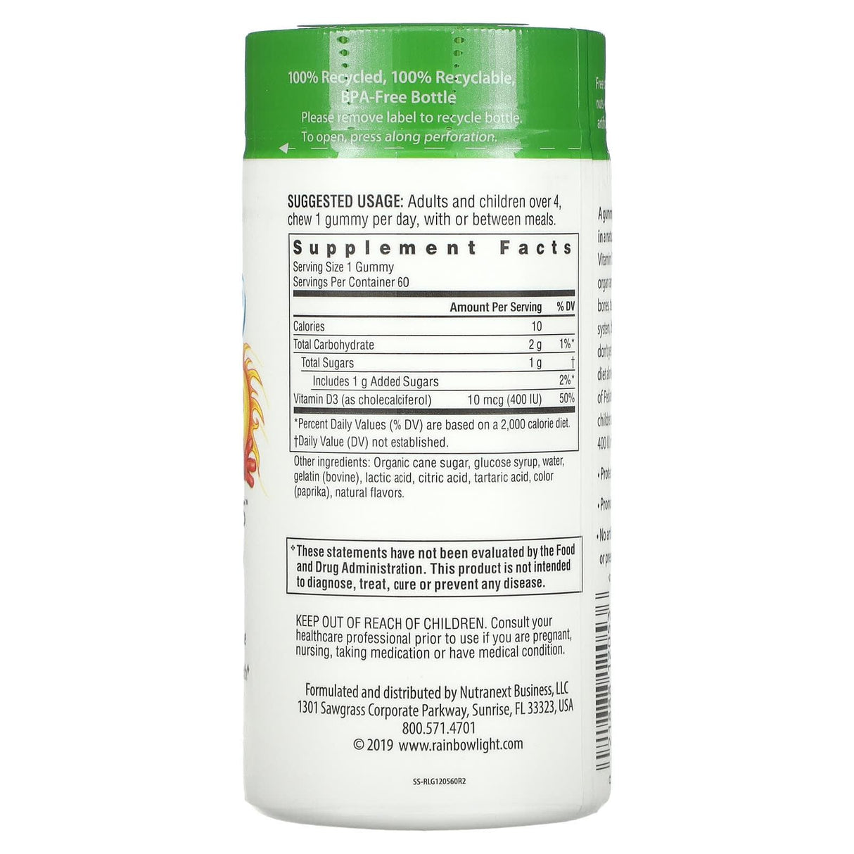 Rainbow Light, Sunny Gummies, Vitamin D3, For Ages 4 & Above, Tangy Mandarin Orange, 400 IU, 60 Gummies - Supply Center USA