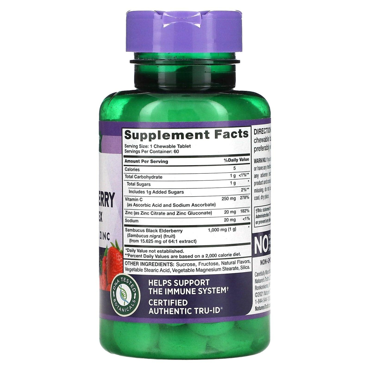 Nature's Truth, Sambucus Black Elderberry Immune Complex Plus Vitamin C & Zinc, Natural Mixed Berry, 60 Chewable Tablets - Supply Center USA