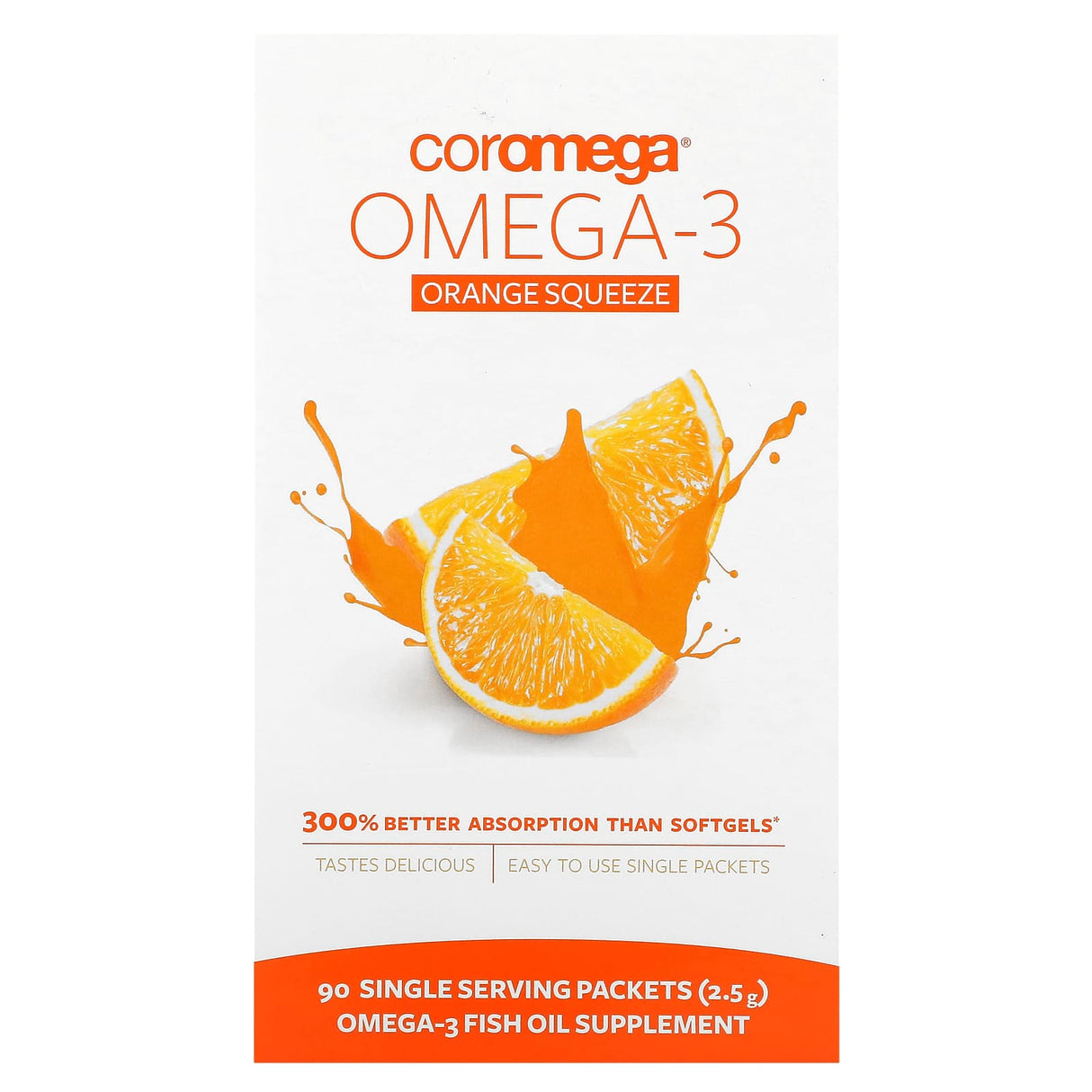 Coromega, Omega-3 Orange Squeeze, 90 Packets, 2.5 g Each