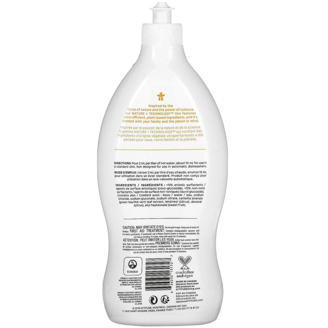 ATTITUDE, Dishwashing Liquid, Citrus Zest, 23.7 fl oz (700 ml) - HealthCentralUSA