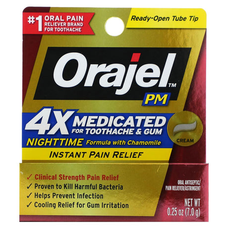 Orajel, PM 4X Medicated For Toothache & Gum Cream, 0.25 oz (7 g) - Supply Center USA