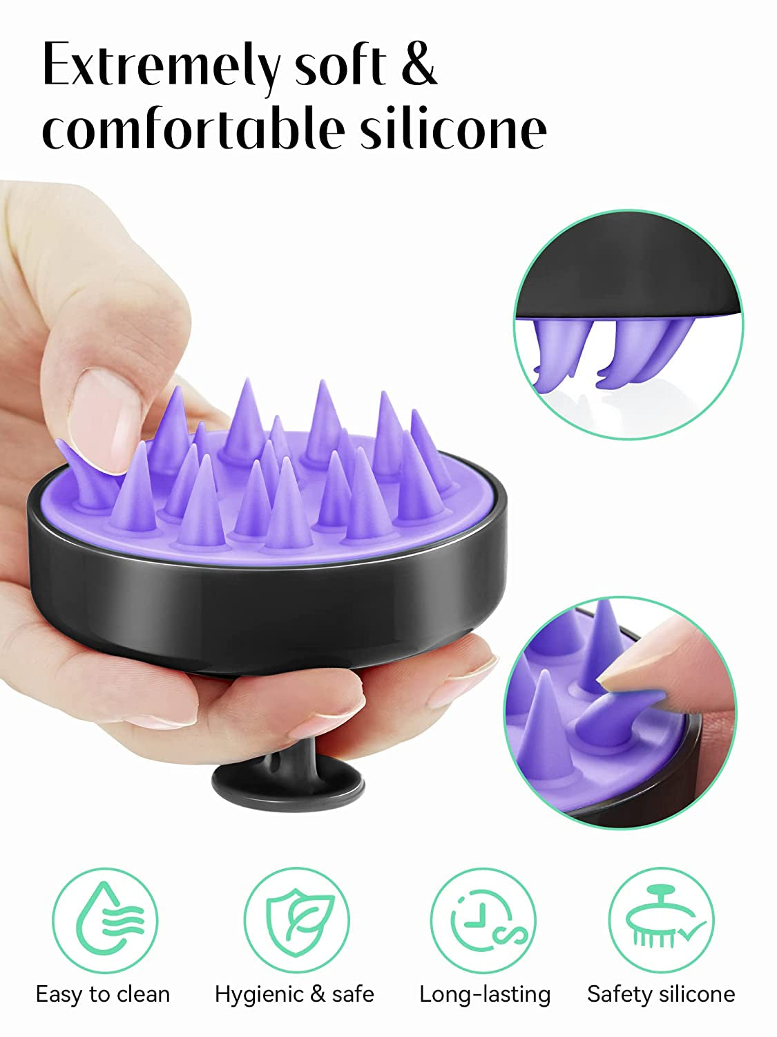 HEETA Shampoo Scalp Brush Massager Hair Growth, Scalp Scrubber with Soft Silicone Bristles for Hair Growth & Dandruff Removal, Hair Brush for Scalp Exfoliator, Black