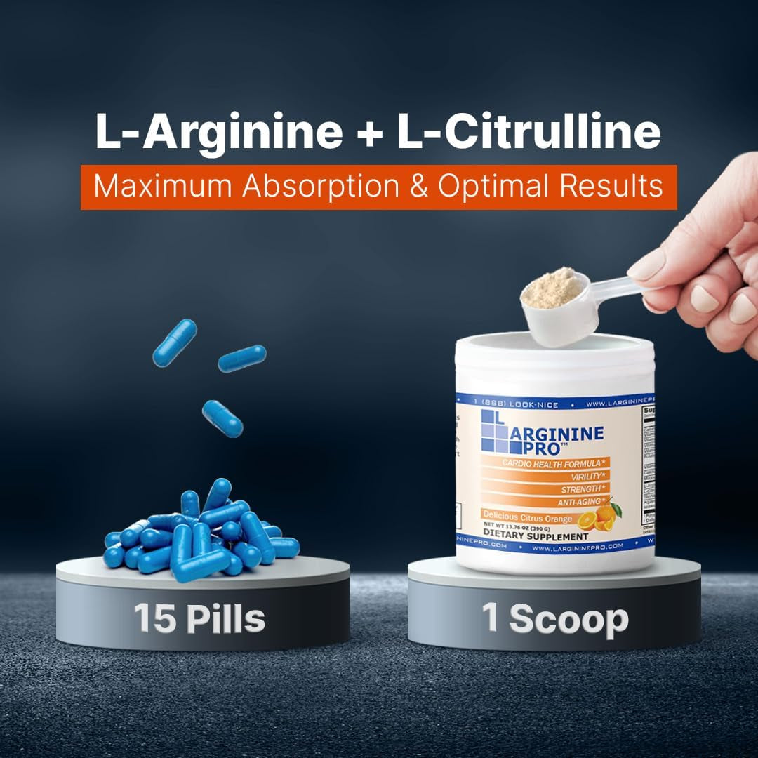 L-ARGININE PRO | L-Arginine Supplement Drink Mix Powder | 5,500Mg of L-Arginine plus 1,100Mg L-Citrulline (1, Orange)
