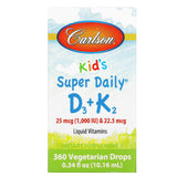 Carlson, Kid's, Super Daily D3+K2, 25 mcg (1,000 IU) & 22.5 mcg, 0.34 fl oz (10.16 ml) - Supply Center USA