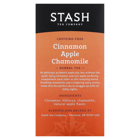 Stash Tea, Herbal Tea, Cinnamon Apple Chamomile, Caffeine Free, 20 Tea Bags, 1.4 oz (40 g) - Supply Center USA