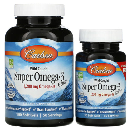 Carlson, Wild Caught, Super Omega-3 Gems, 600 mg, 100 + 30 Soft Gels - Supply Center USA