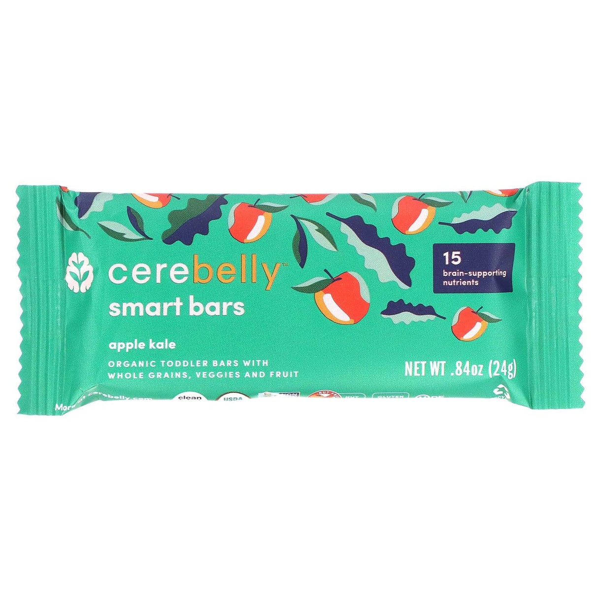 Cerebelly, Smart Bars, Organic Toddler Bars, Apple Kale, 5 Bars, 0.84 oz (24 g) Each - Supply Center USA