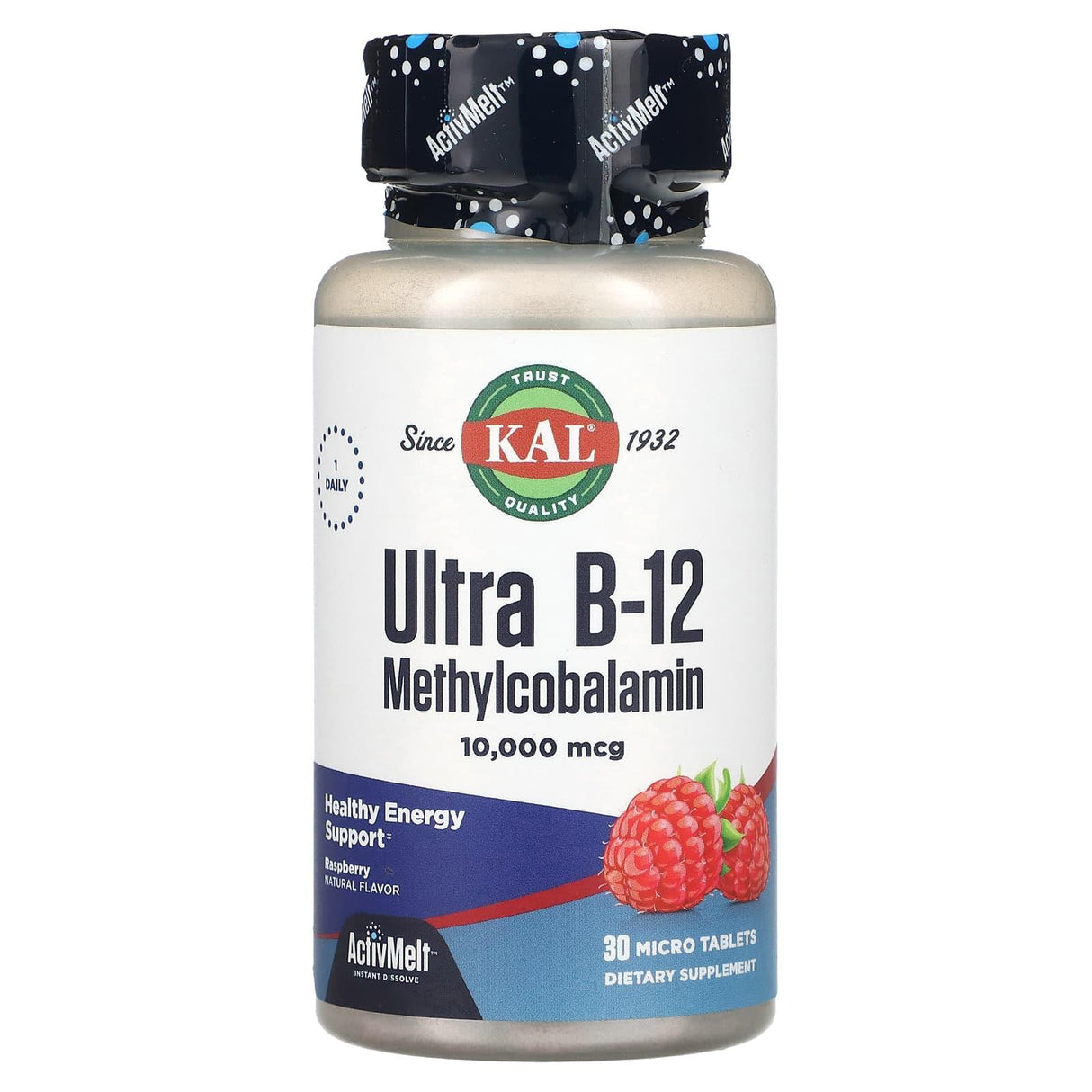 KAL, Ultra B-12 Methylcobalamin, Raspberry, 10,000 mcg, 30 Micro Tablets - Supply Center USA