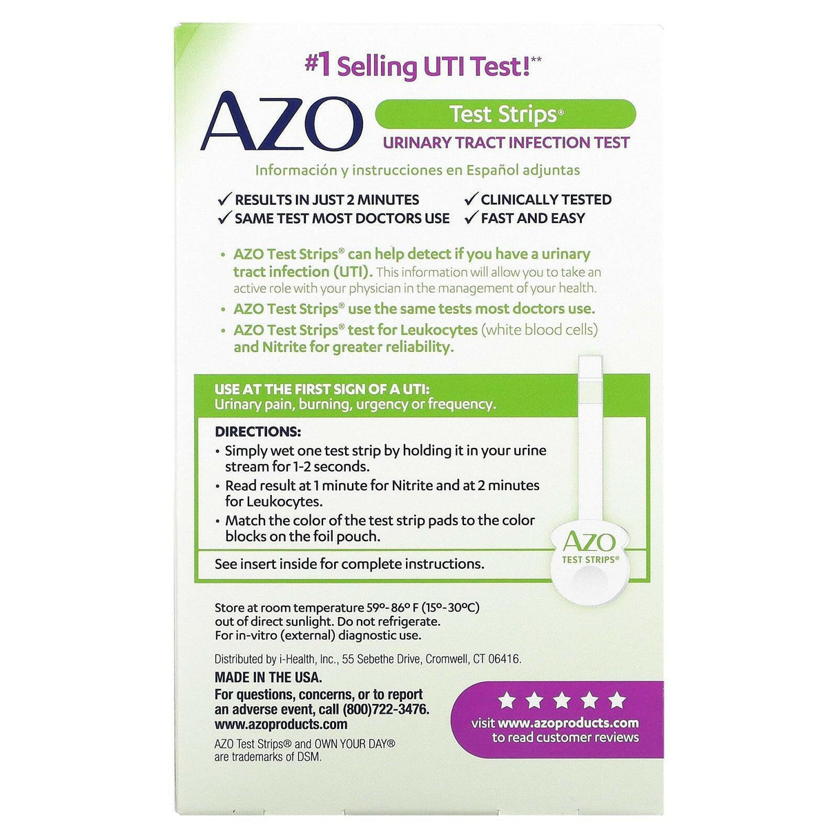 Azo, Urinary Tract Infection Test Strips, 3 Self-Testing Strips - Supply Center USA