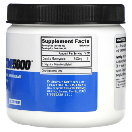 EVLution Nutrition, Creatine 5000, Unflavored, 5.3 oz (150 g) - Supply Center USA