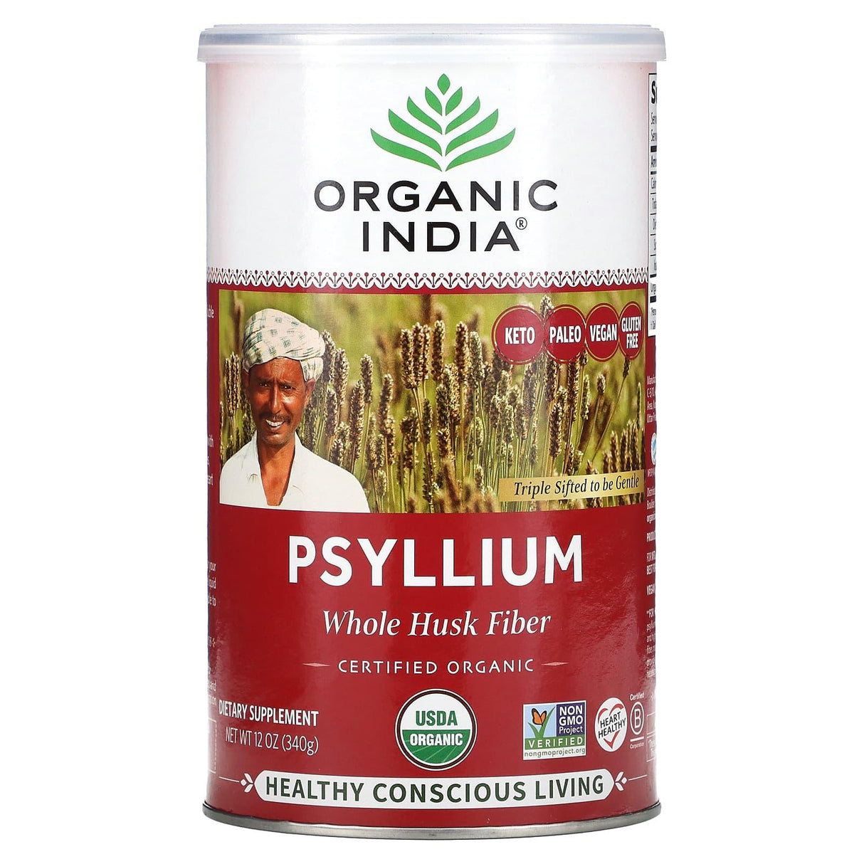 Organic India, Psyllium, Whole Husk Fiber, 12 oz (340 g) - Supply Center USA