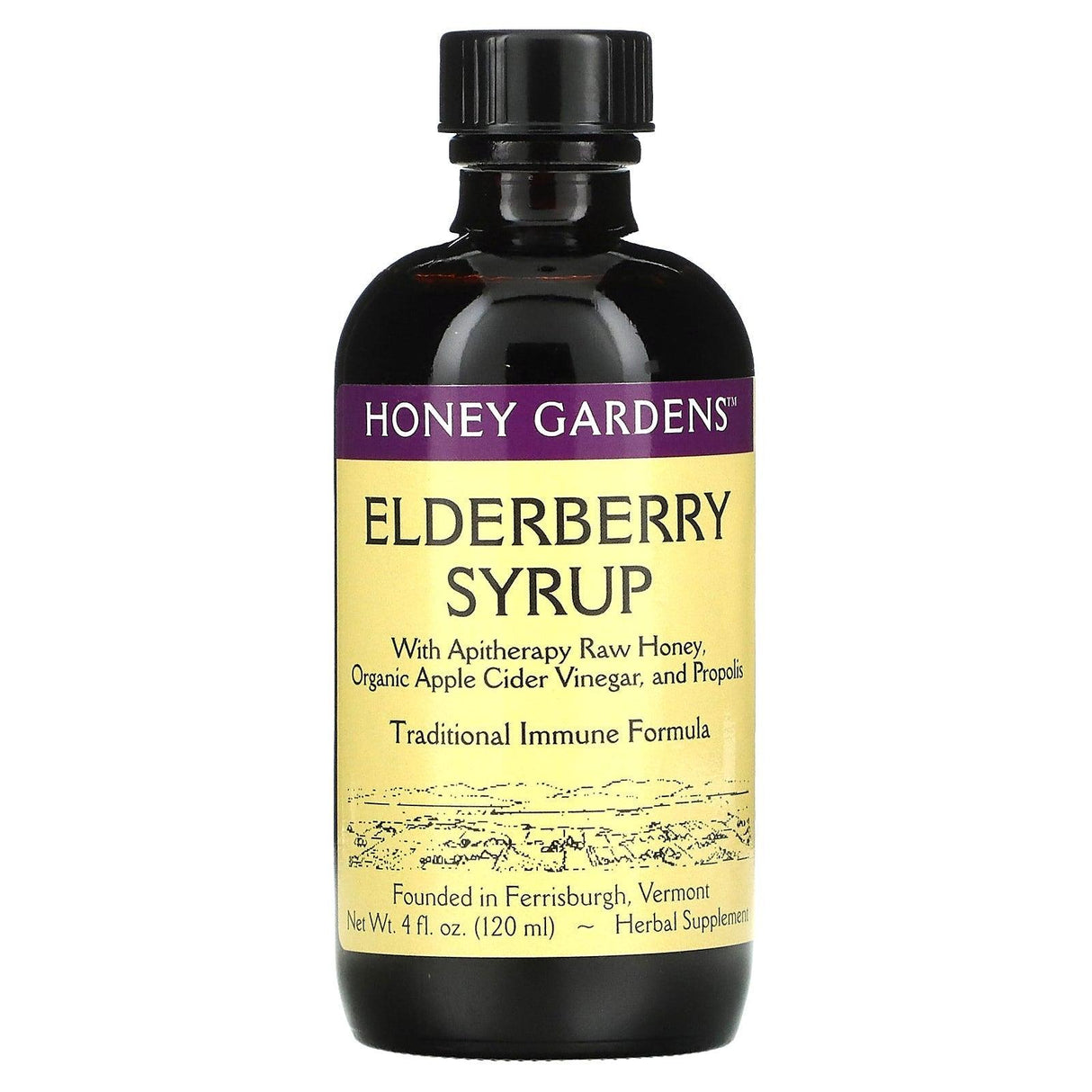 Honey Gardens, Elderberry Syrup with Apitherapy Raw Honey, Organic Apple Cider Vinegar and Propolis, 8 fl oz (240 ml) - Supply Center USA