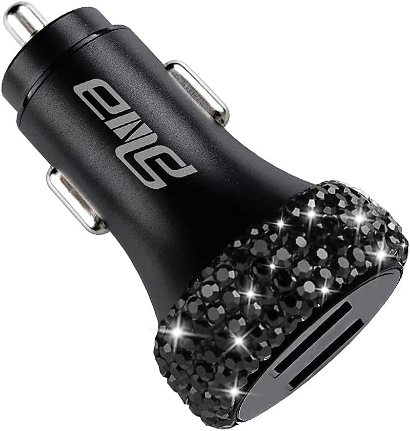 Dual USB Car Charger Quick Charge 3.0 Car Adapter Fast Charging Charger Compatible with Iphone 11/11Pro/ Max/Xs/Xr/X/10,Ipad,Samsung S10/S10+/S9,Google Pixel 4/4 XL Etc,Bling Car Decor,Black