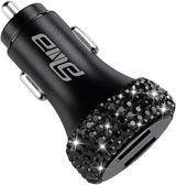Dual USB Car Charger Quick Charge 3.0 Car Adapter Fast Charging Charger Compatible with Iphone 11/11Pro/ Max/Xs/Xr/X/10,Ipad,Samsung S10/S10+/S9,Google Pixel 4/4 XL Etc,Bling Car Decor,Black