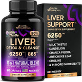 Liver Cleanse Detox & Repair | Renew & Support Supplement - 19 in 1 W/ Milk Thistle 6250 Mg | Dandelion | Artichoke Extract | Beet Root | Chanca Piedra - 80% Silymarin - Made in USA, Vegan 60 Capsules - Supply Center USA