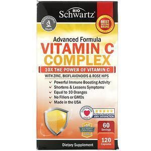 BioSchwartz, Advanced Formula Vitamin C Complex with Zinc, Bioflavonoids & Rose Hips, 120 Capsules - Supply Center USA