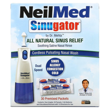 NeilMed, Sinugator, Cordless Pulsating Nasal Wash, 3 Piece Set - Supply Center USA