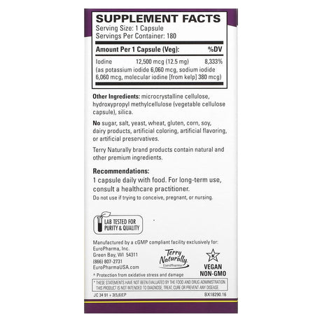 Terry Naturally, Tri-Iodine, 12.5 mg, 180 Capsules - Supply Center USA