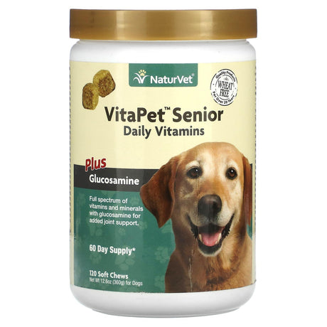 NaturVet, VitaPet Senior, Daily Vitamins Plus Glucosamine, For Dogs, 120 Soft Chews, 12.6 oz (360 g) - Supply Center USA