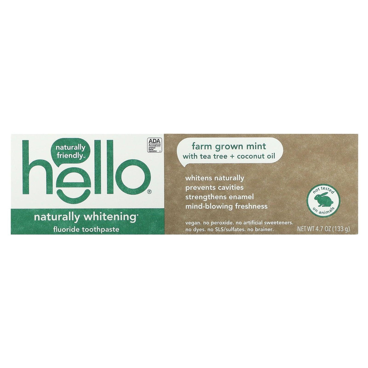 Hello, Naturally Whitening Fluoride Toothpaste, Farm Grown Mint, 4.7 oz (133 g) - Supply Center USA